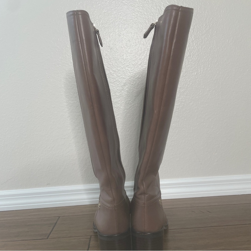 Tory Burch tan brown Leather Knee-High Boots zip up boots fall boots block heel - Picture 6 of 16